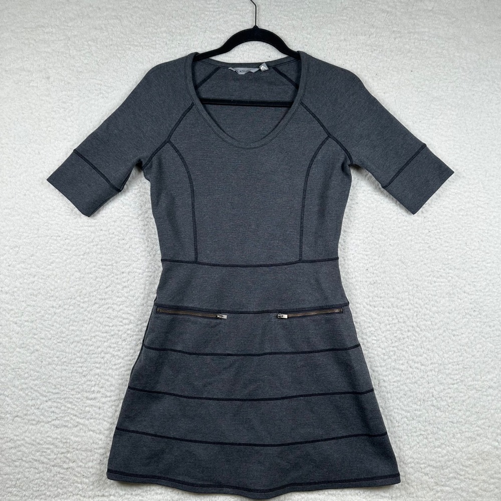 Athleta Strata Ponte Mini Dress Womens Fit Flare Zip Pockets XSP Gray Gorpcore